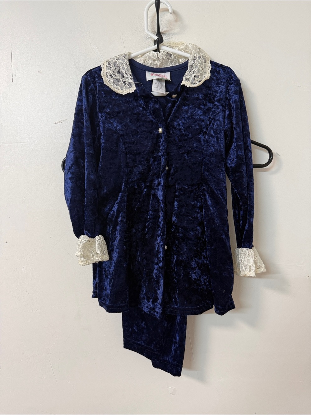 Girls' Navy Velvet Dress with Lace Collar 90’s